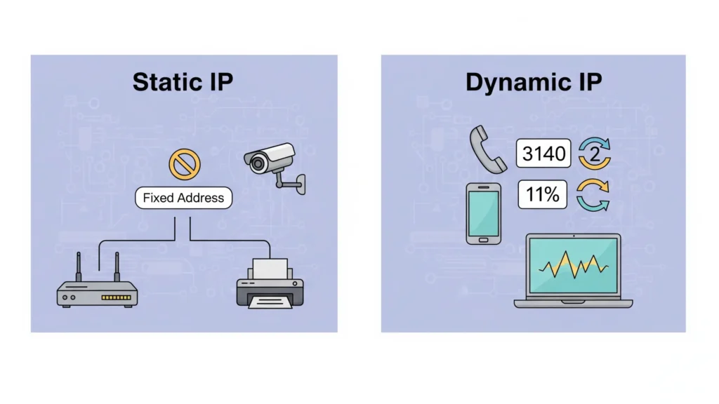 Static ip and dynamic ip